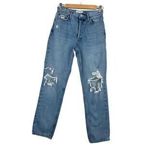 Agolde Blue Distressed Straight Leg Jeans